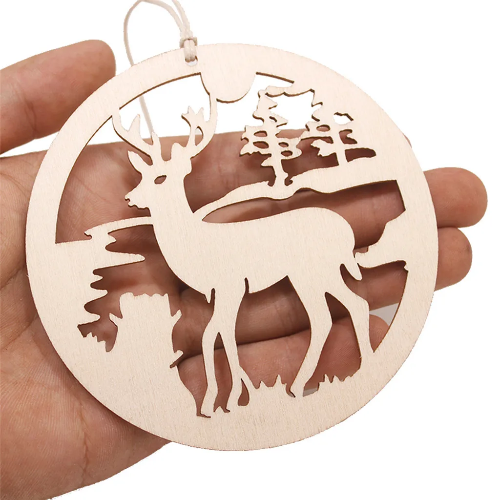 10 PCS Christmas Wooden Pendants Ornaments Party Decorations DIY Deer Tree Hanging Kids Gifts | Дом и сад