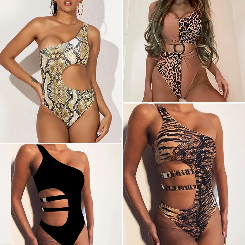 Сексуальный леопардовый Цельный купальник In-X бикини на одно плечо 2020 с высоким