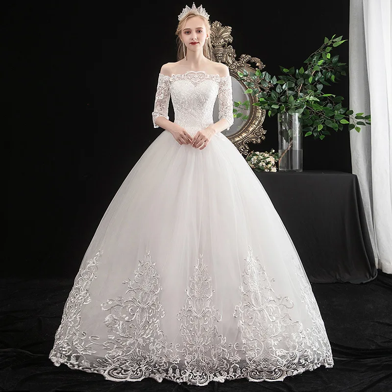2021 Новый Vestido De Noiva элегантный вырез лодочкой с короткими рукавами Кружевная
