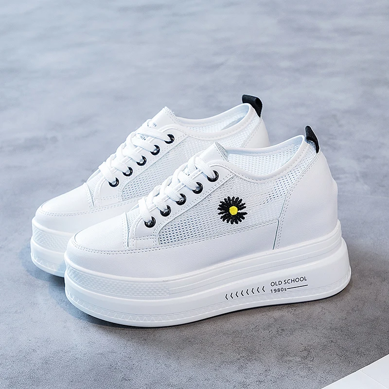 

Hidden Wedge Shoes 2020 New Summer Breathable Mesh White Shoes Female Wild Ins Platform Daisy Mesh Shoes