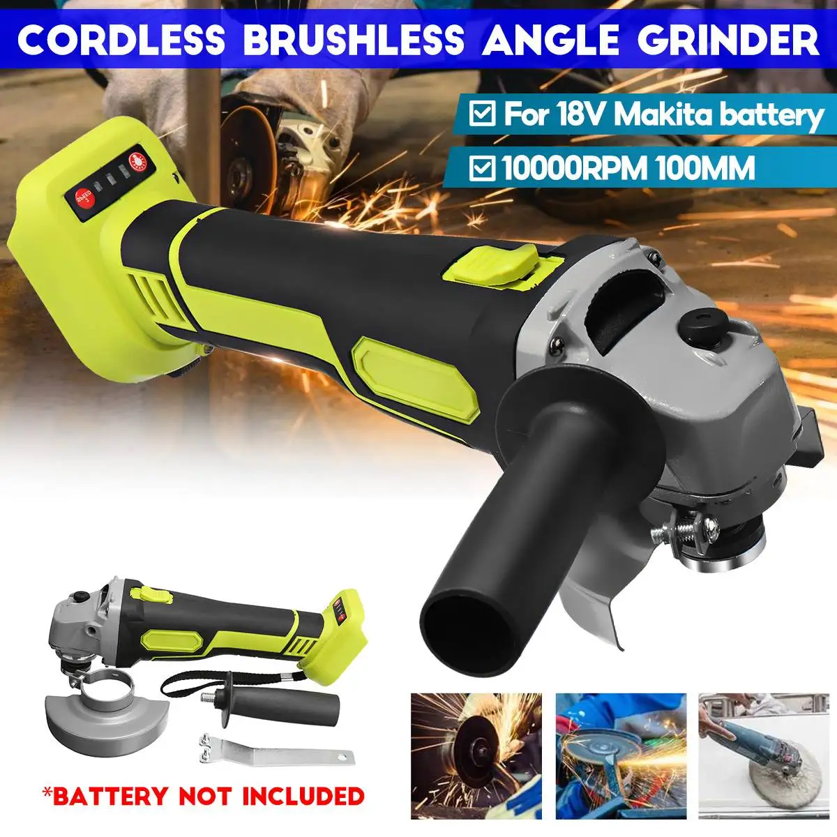 10000 об/мин 800 Вт 100 мм бесщеточная электрическая угловая шлифовальная машина DIY деревообрабатывающий электроинструмент для батареи Makita 18 в (только инструмент)