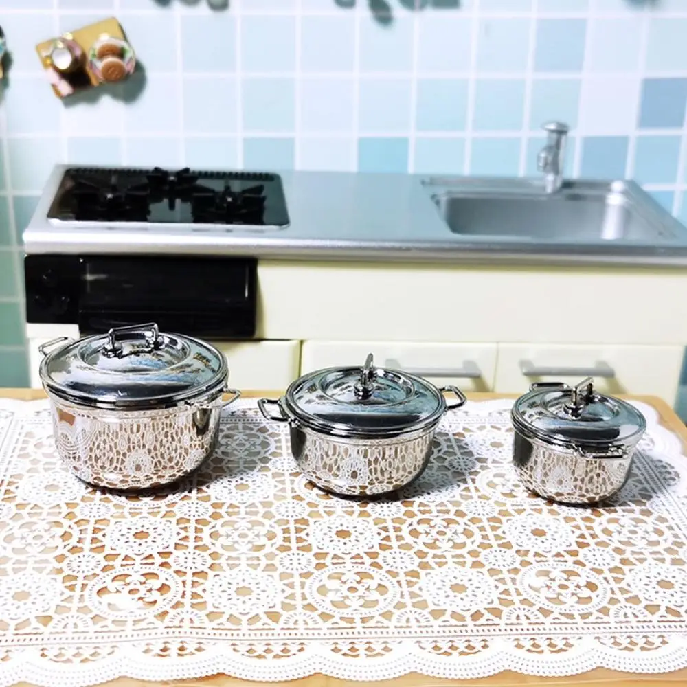 

1/3Pcs Mini Alloy Stock Pot Toy 1/12 Doll House Kitchen Utensil Cooking Ware