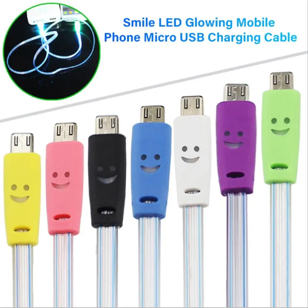 1 м светодиодный светящийся зарядный кабель Micro usb для мобильного телефона
