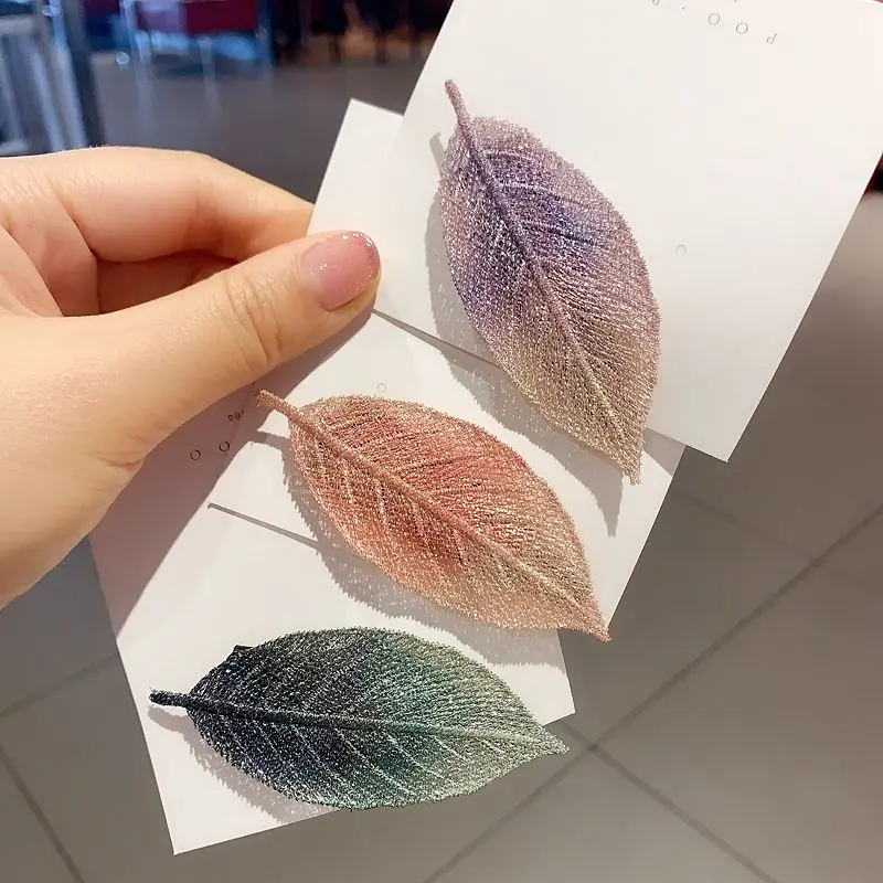 

Fashion Side Clip Bang Embroidery Leaf Shape Hair Clips Women Hairband Pin Hairpin Headdress Jewelry Accessories