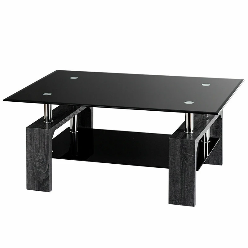 

Rectangular Tempered Glass Coffee Table Spacious Storage Shelf Smooth Durable Tempered Glass Premium MDF Legs Modern End Tables