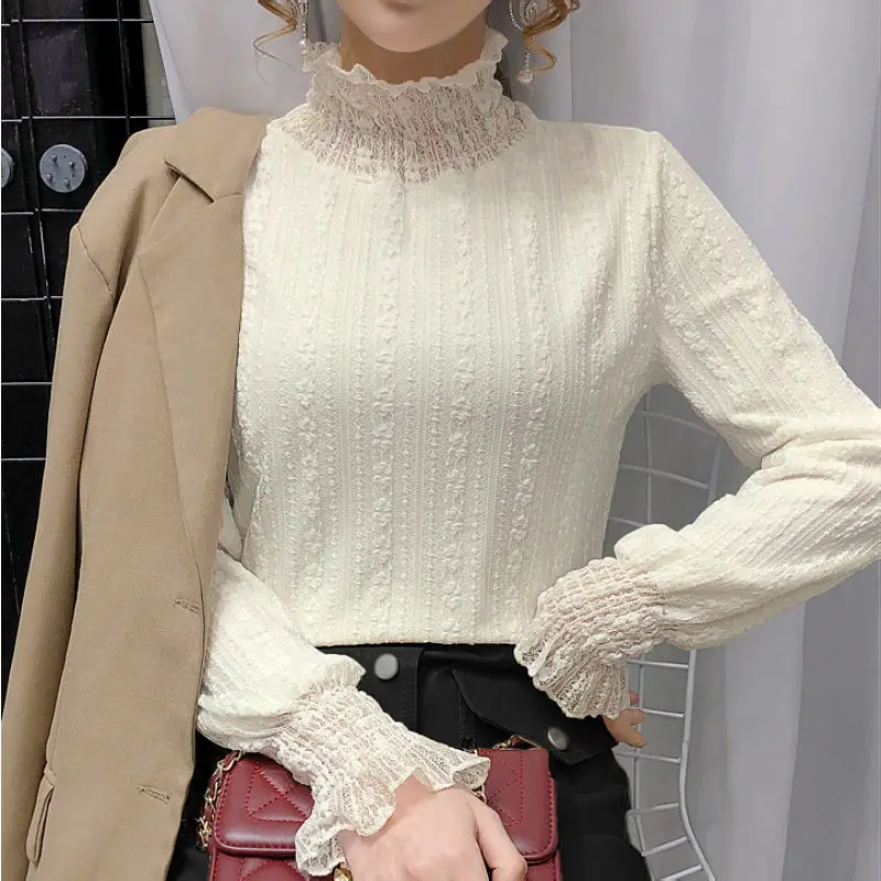 Женская блузка Осень-зима сетчатая водолазка кружевная Изысканная Рубашки Ropa De