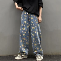 pants women 2021 new autumn ins design niche fried street daisy pants jeans loose straight pants fashion