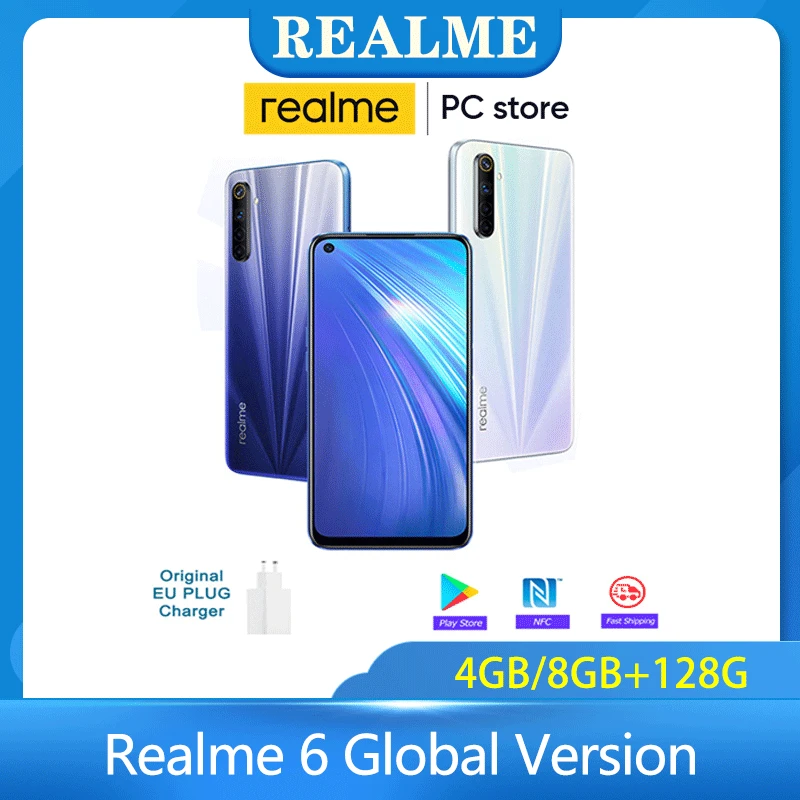 Realme 6 глобальная версия 4/8 128 Гб мобильный телефон 90 Гц Дисплей Helio G90T смартфон 30 Вт