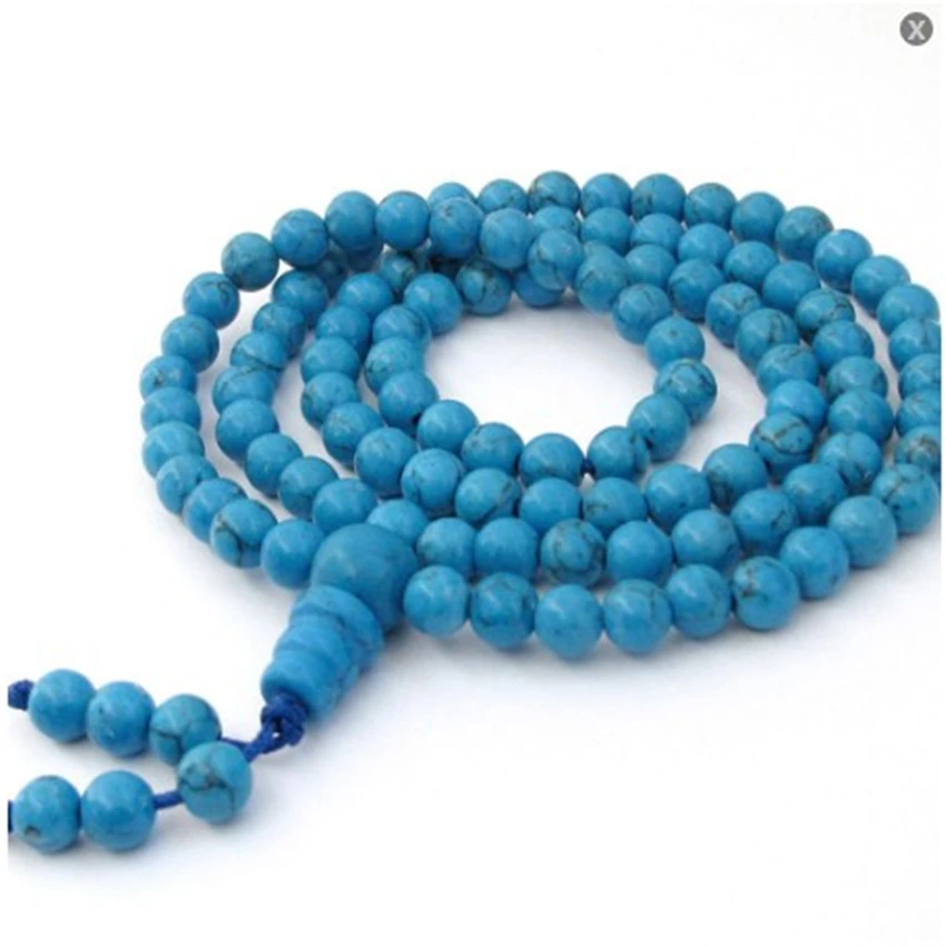 

6mm Blue Turquoise 108 Beads Mala Bracelet Spirituality Buddhism Accessories Yoga Lucky Cuff Elegant Wristband Healing Unisex