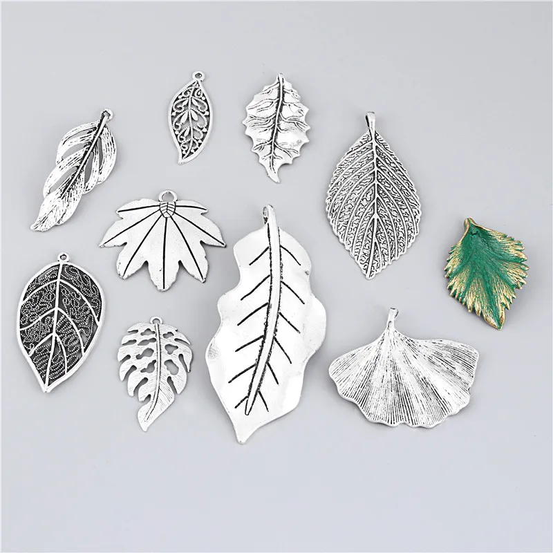 10 шт./лот ручная работа цинковый сплав смешанные Подвески лист дерева листья