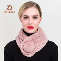 zdfurs 2018 new winter girls fashion real rex rabbit fur scarves high quality rabbit fur mufflers fur ball rabbit fur scarf