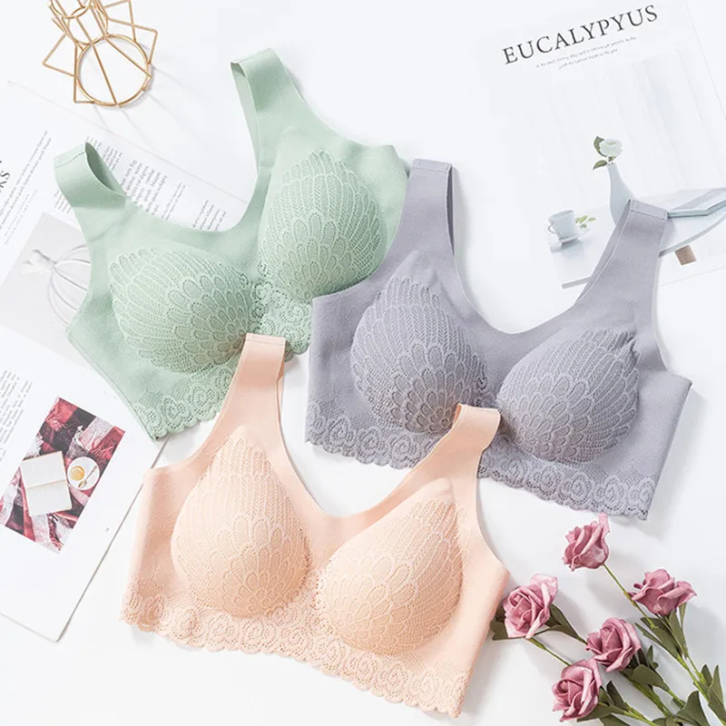 

Thailand latex 4.0 traceless underwear for women without underwire one piece collection side breast sports lace sleep bra