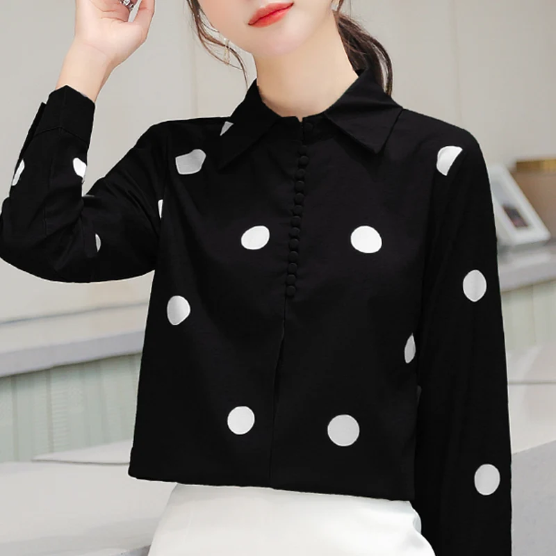 

Women Blouses Autumn Long Sleeve Women Shirts Tops Blusas Mujer De Moda 2021 Blouse Women Dot Chiffon Blouse Shirt Blusa D373