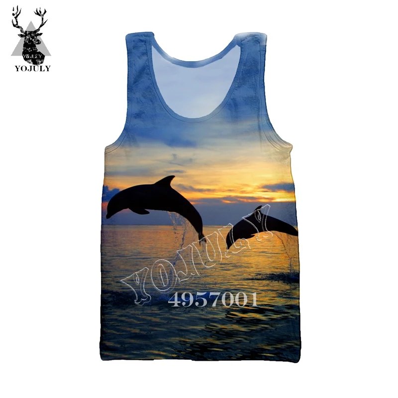 YOJULY Dolphin 3D принт Harajuku майка для мужчин Модный повседневный жилет Летний морской плавание унисекс уличная одежда рубашки без рукавов Ve31