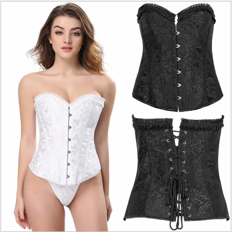 Сексуальный Женский Белый/Черный Принт интимный без бретелек корсеты вышитые