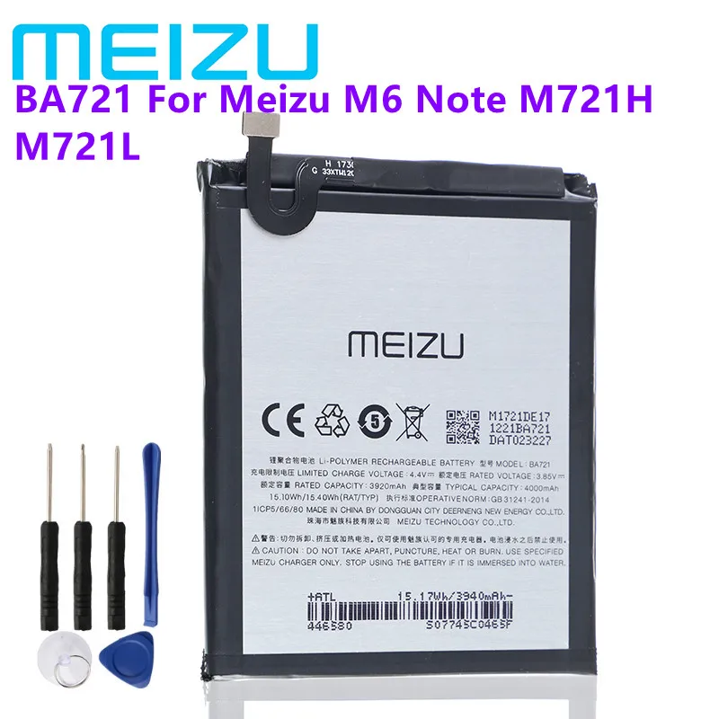 100% Оригинальный аккумулятор Meizu 4000 мАч BA721 для телефона Meilan Note 6 M6 новейшая