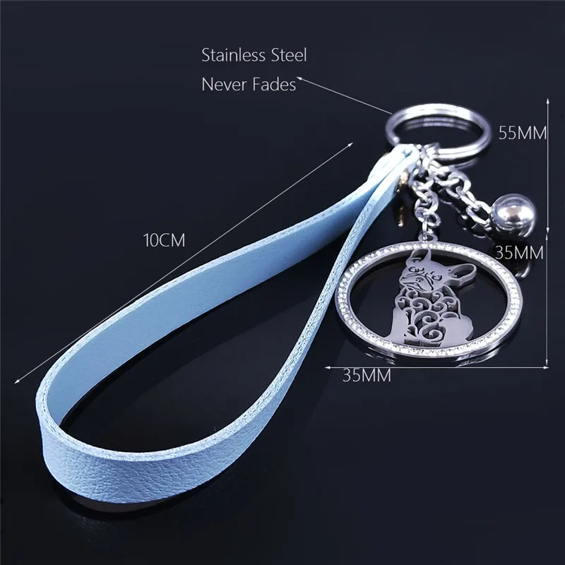 

Bulldog Tassel Crystal Stainless Steel Keyholder Silver Color Key Chain for Women Jewelry porte clef femme 2021 NXS01