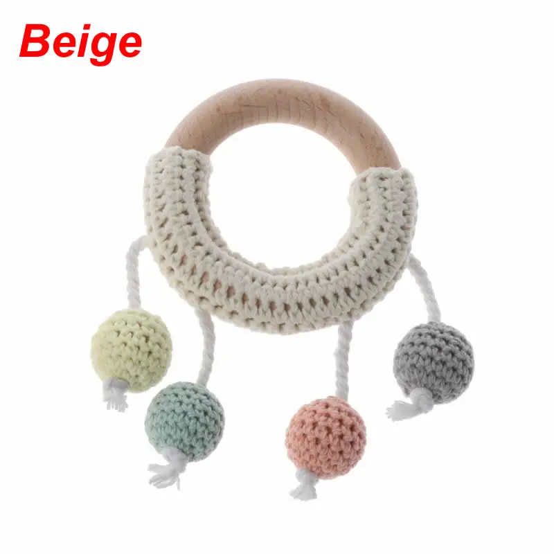 Beige Детский Прорезыватель крючком деревянное кольцо деревянная погремушка прорезыватель поделки игрушки для прорезывания зубов - Цвет: Beige