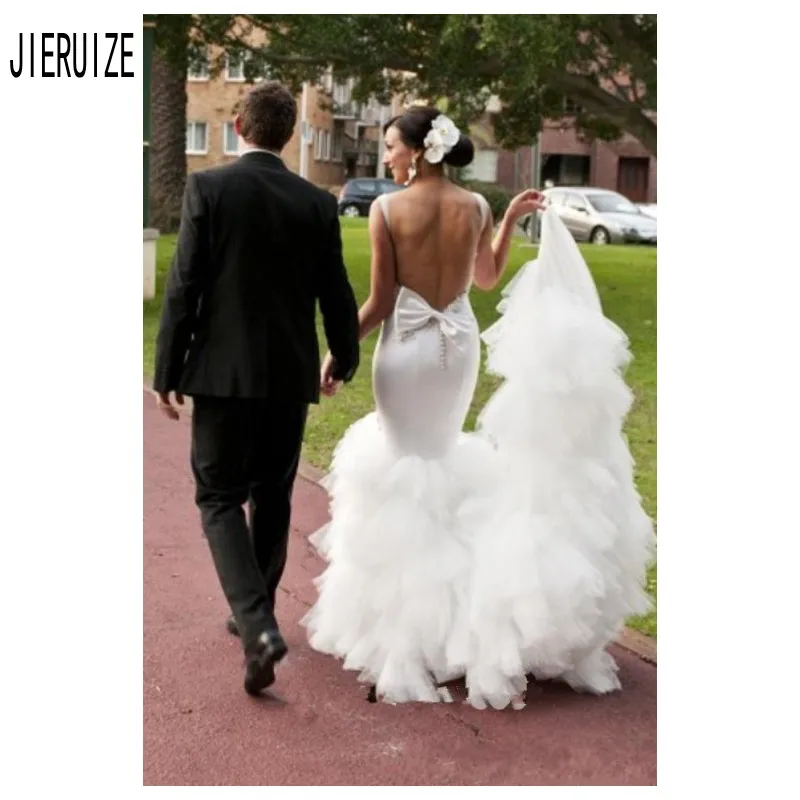 Женское свадебное платье с открытой спиной JIERUIZE фатиновое платье-Русалка на