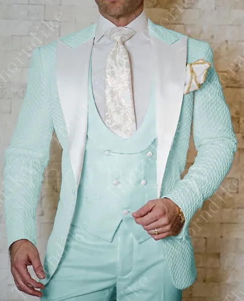 suit 11 Костюм Homme дизайн формальный смокинг 3 шт остроконечные лацканы свадебные костюмы для мужчин приталенный Белый Жаккардовый мужской костюм жениха - Цвет: suit 11