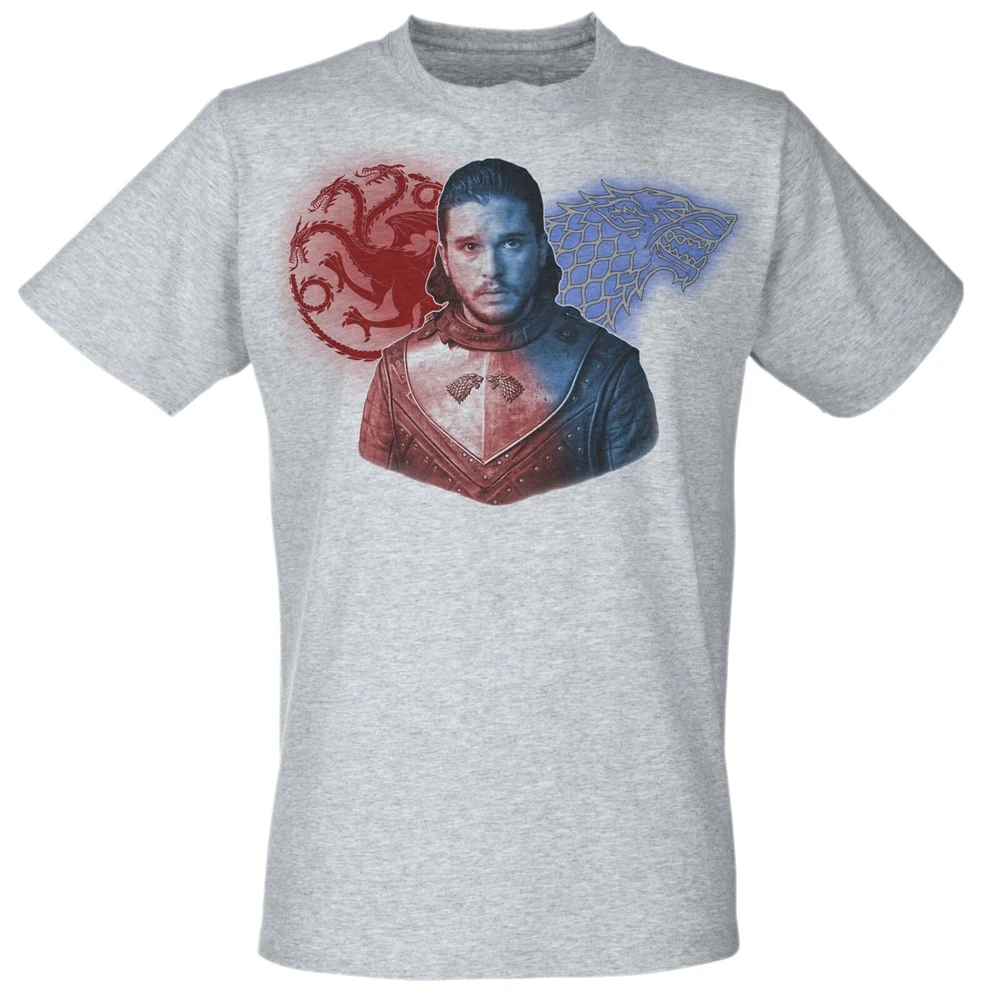Мужская серая футболка Jon Snow Targaryen с рисунком Игры престолов 7 сезона Летний стиль