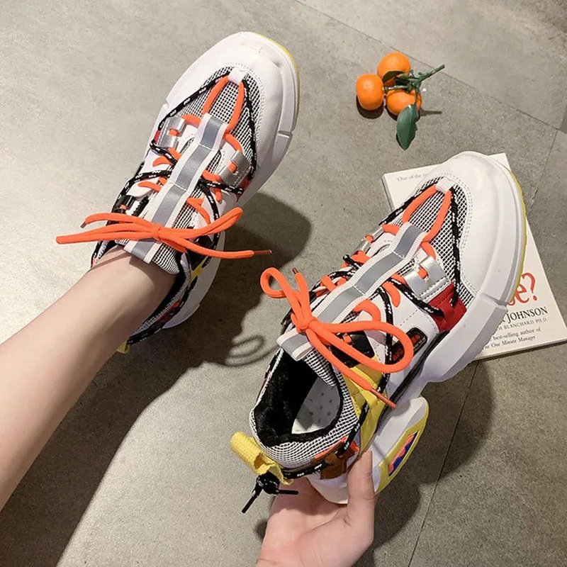 Женские кроссовки на платформе сезон весна Высокая повседневная обувь из