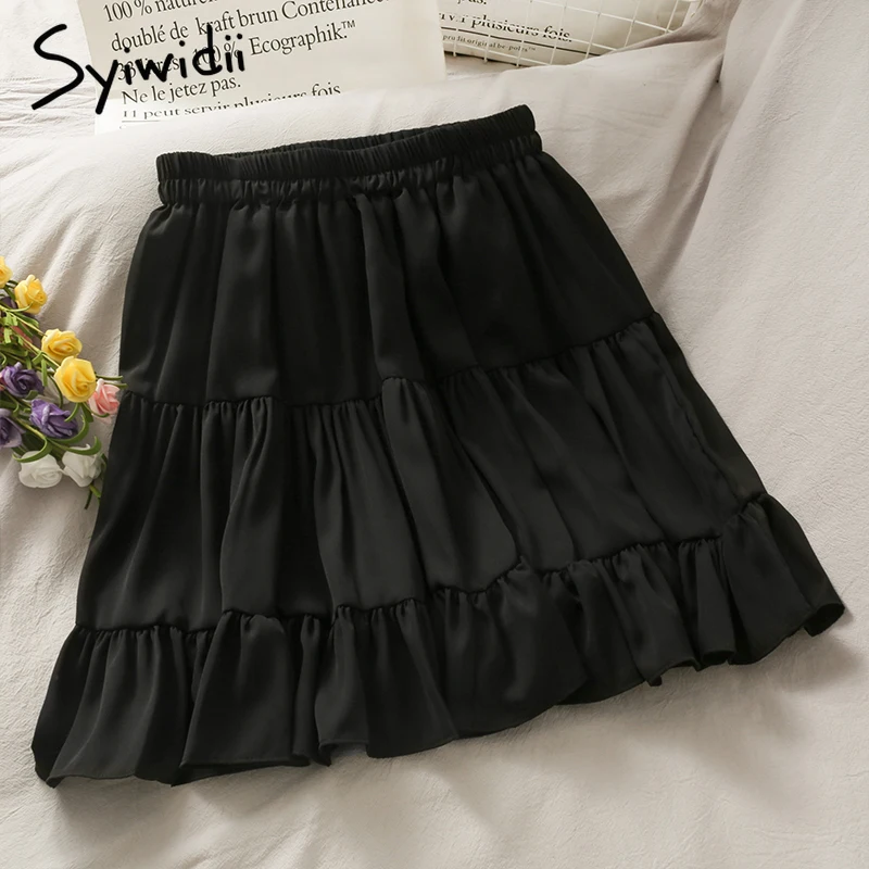 Syiwidii Skirt for Women High Waist Casual A-Line Solid White Black Pleated 2021 Spring Summer Korean Fashion New Mini Skirts | Женская