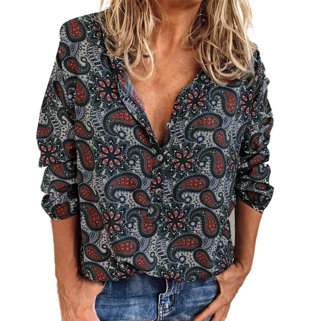 Женские блузки с принтом рубашки в этническом стиле блузка длинным рукавом