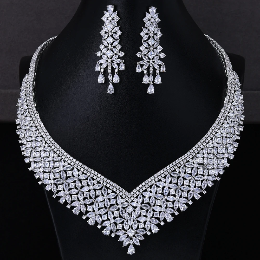 

missvikki 2020 Charms Famous Brand Clear Crystal Necklace Earrings Wedding Jewelry Sets For Women Statement Accessories Fashion