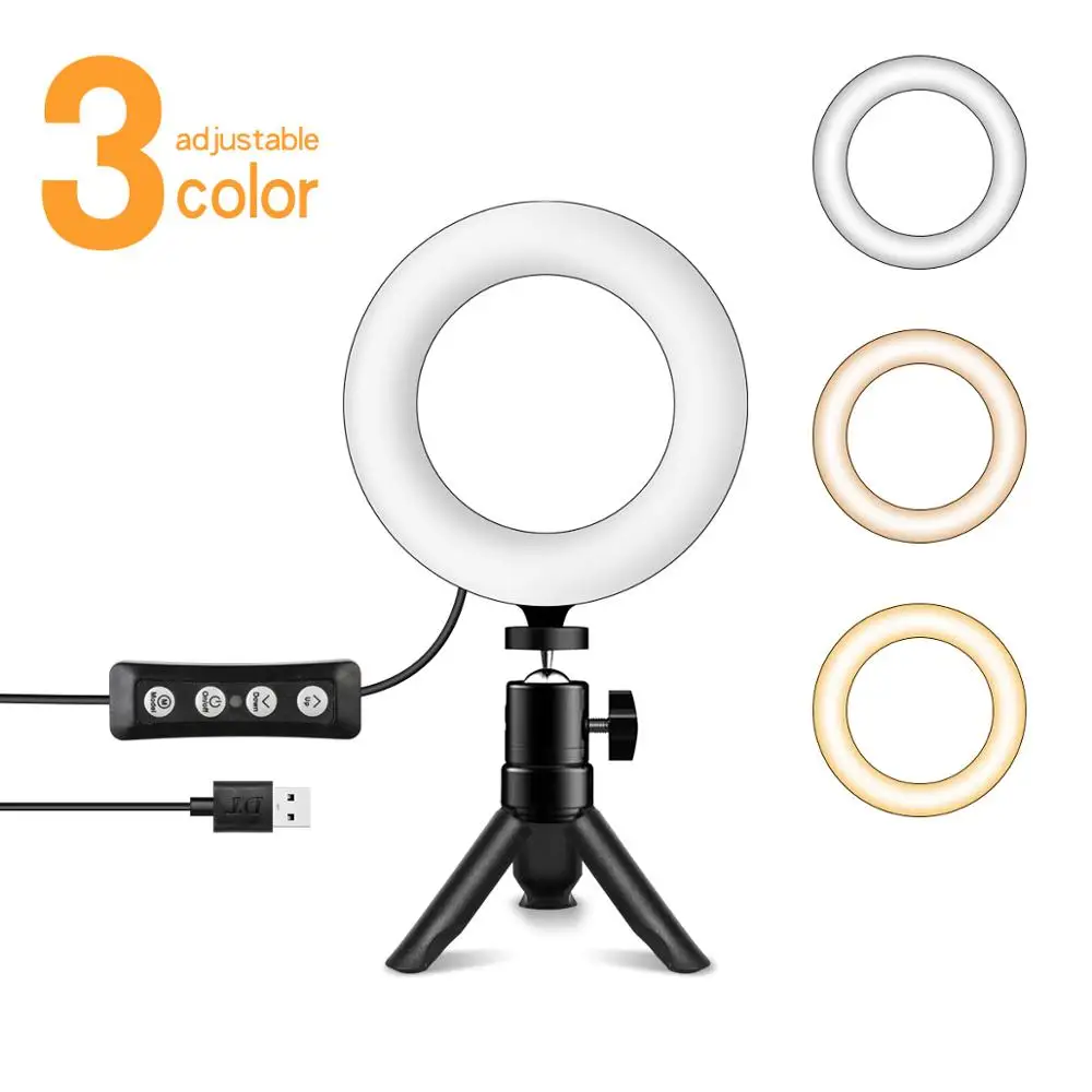 Mini 6inch Photography Lighting Phone table Ring Light Tripod Stand Photo Led Selfie remote Ring Light Lamp TikTok Youtube Live