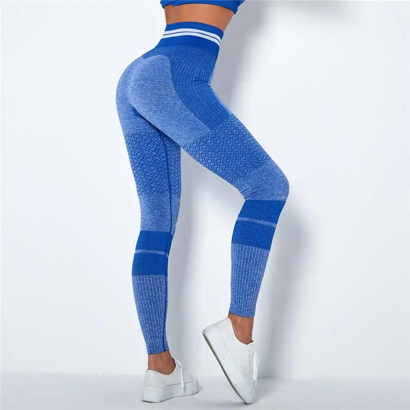 High Waist Yoga Leggings Energy Seamless Sports Pants Striped Knitted Gym Leggings Quick Dry Running Pants Breathable Leggins