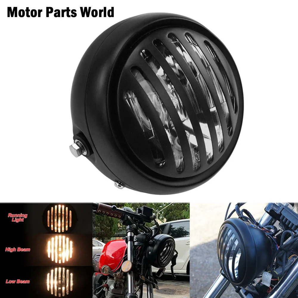 

Универсальная мотоциклетная галогенная фара 6,3 дюйма в стиле ретро с грилем для Harley Sportster XL Dyna Touring Cafe Racer Bobber на заказ