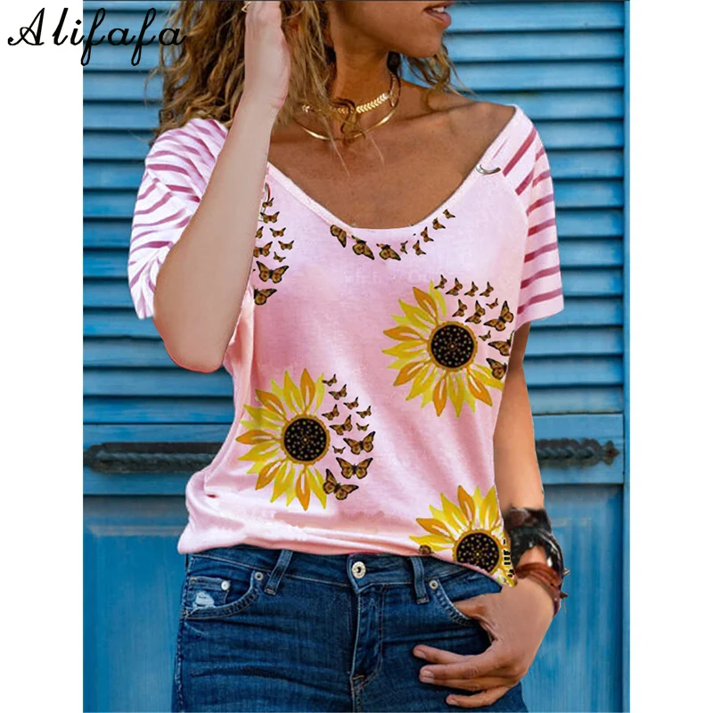 

Women Tshirt Summer V Neck Casual Sexy Loose Short Sleeve Tees Oversize Harajuku Tops S-5XL
