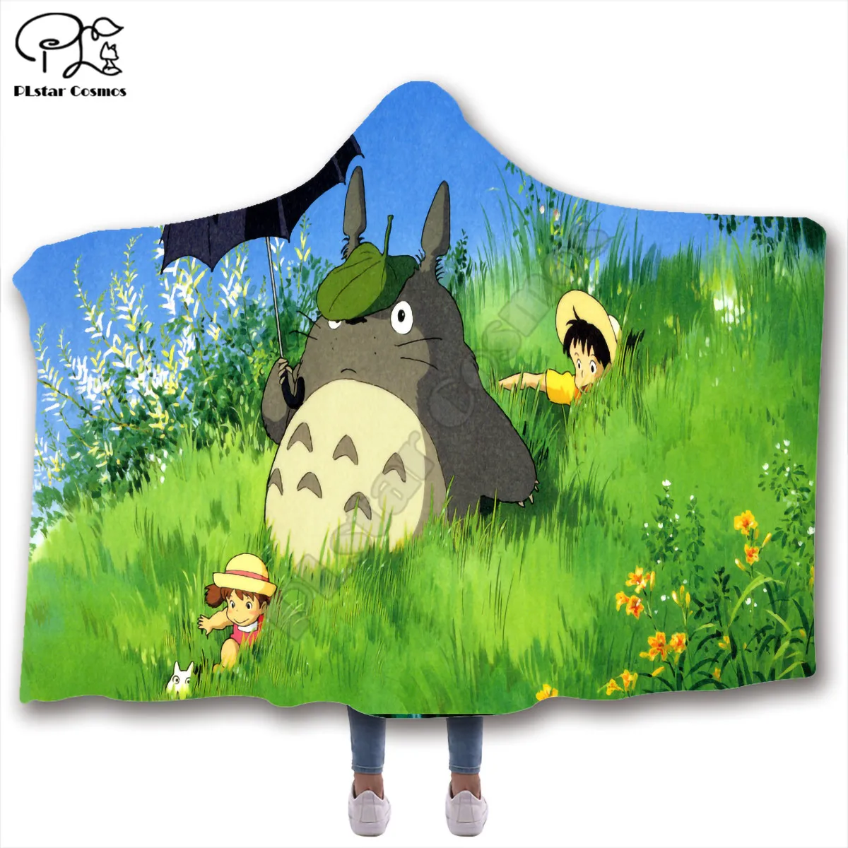

Anime My Neighbor Totoro Hooded Blanket Adult colorful child Sherpa Fleece Wearable Blanket Microfiber Bedding style-4