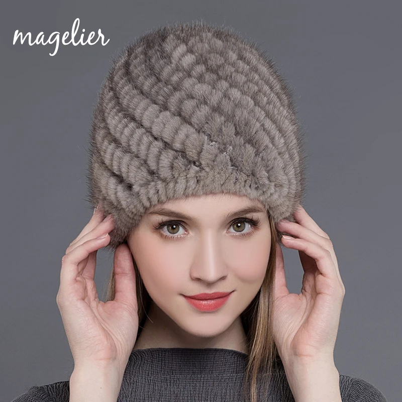 Женские шапки из натурального меха теплые вязаные норки для русской зимы модные