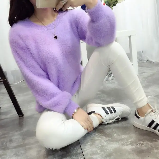

2016 New Winter Casual Sweater Women Long Sleeve Loose Thick Turtleneck Pullovers Female Solid Mohair Ladies' Sweater Coat