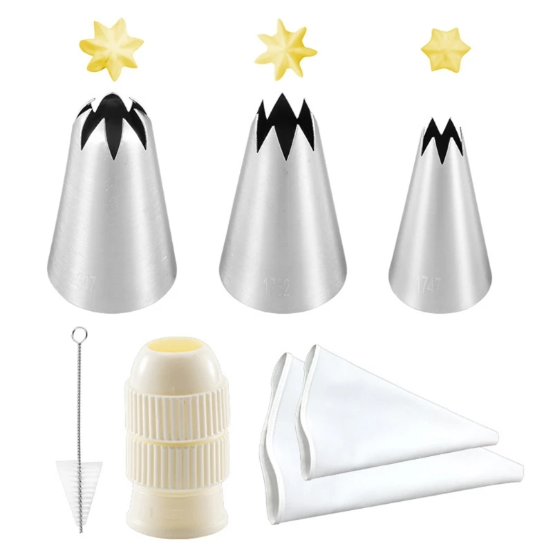 

7pcs Cake Decorating Kits Numbered Piping Tips Icing Nozzles Pastry Bags Couplers Cleaning Brush Baking Tool DIY Cookies