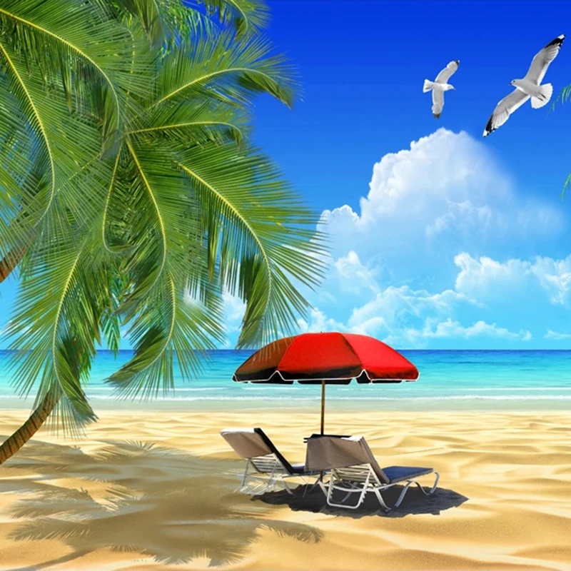 Фотообои на заказ 3D морской пейзаж песок пляж кокосовое дерево гостиная фон для