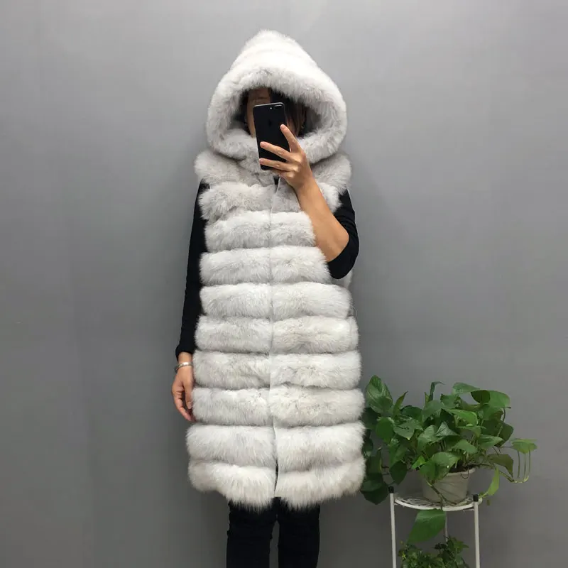 

Real fox fur vest winter woman's hooded long fur vest Winter warm jacket vest Detachable hood Customizable large size 7XL 6XL