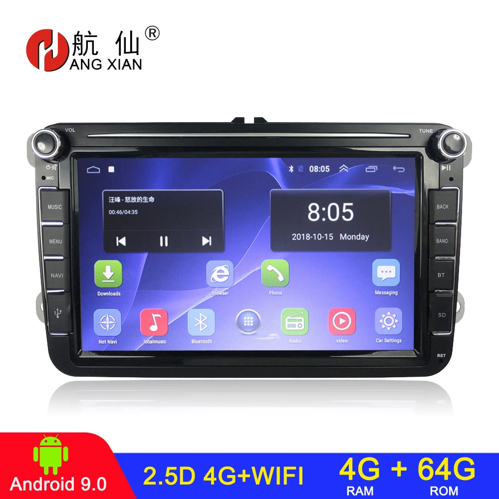 Автомагнитола 2 din 4 + 64 ГБ Android 9 1 GPS мультимедийный плеер для VW/Volkswagen/Golf 5