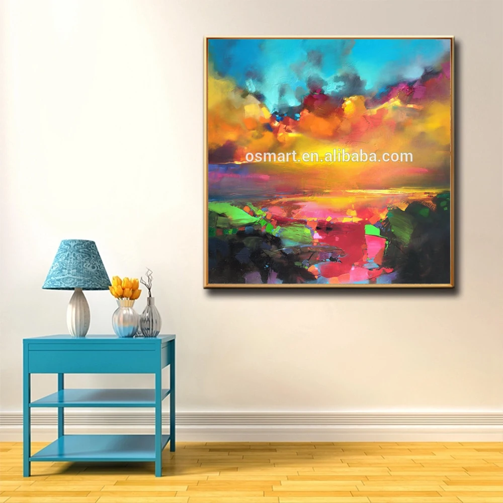Современная Настенная живопись ручная работа Радужное небо пейзаж картина