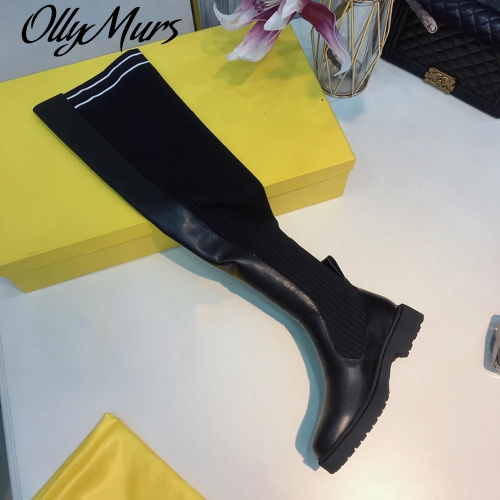 

Ollymurs Classic Brand Boots Genuine Leather Boots Over-the-Knee Mixed Socks Boots Top Quality Winter Women's Shoes 35-42
