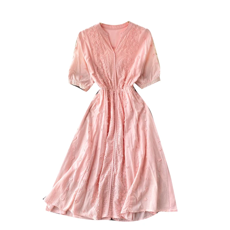 

2021 New Summer Female Temperament VestidosV-neck Puff Sleeves Sweet Three-dimensional Petals Slim French Midi Dress DK529