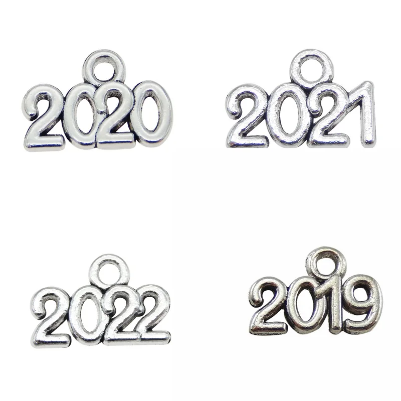 100 шт. оптовая продажа 2020 2021 2022 года подвески в виде цифр серебряная подвеска для