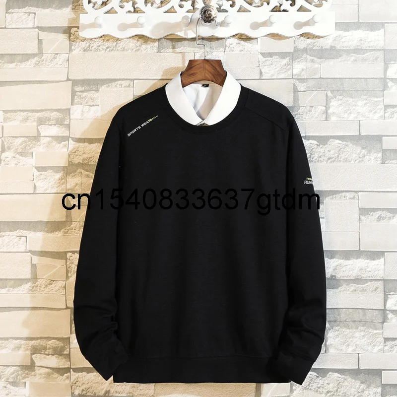 

Spring and autumn plus size men's long sleeve sweater fat casual fashion solid color round neck bottomed shirt
