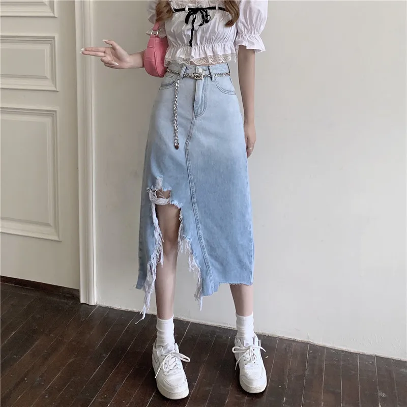 

High-Waisted Skirt Harajuku Skirts Womens 2021 Petticoat Ruffles Women's Clothes Korean Fashion Long Skirts For Women Split Slim