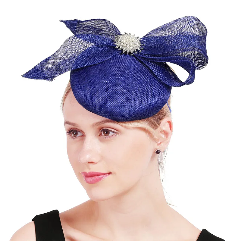 

4-Layer Women Formal Hats Chapeau pillbox Caps Mariage Sinamay Ladies Elegant Feathers Fascinators Headband Hair Accessories