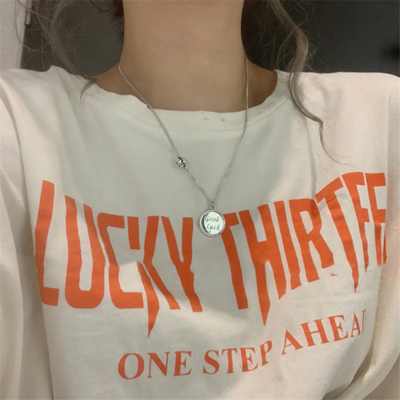 

Women Fashion Smiling Face Good Lucky Pendant Chic Necklace Girls Vintage Make Old Distressed 925 Silver Clavicalis Necklace