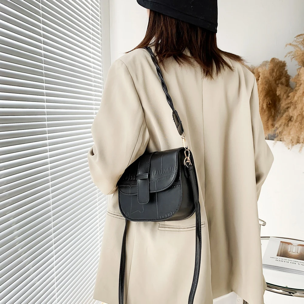 

Small PU Leather Crossbody Bags Soft Casual Shoulder Fluffy Lady Shoulder Purse Stone Simple Totes for Women 2020 Trend