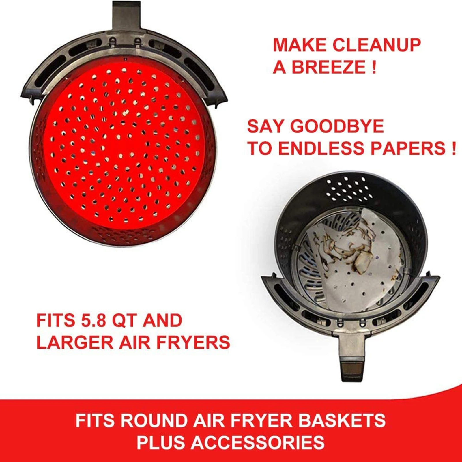 

8/9 Inch Reusable Air Fryer Liner BPA-free Anti-slip Round Air Fryer Mat Non-Stick Silicone Prevent Food From Sticking